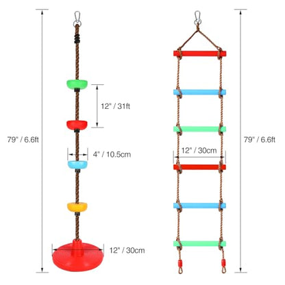 RedSwing Rope Ladder and Disc Swing Seat Combo for Kids, Climbing Ladder for Swing Set, Hanging Rope Ladder with Strap and Snap Hook, Great for Play Set, Outdoor, Tree House, Playground | Climbing Ladder for Swing Set, Hanging Rope Ladder with Strap and S