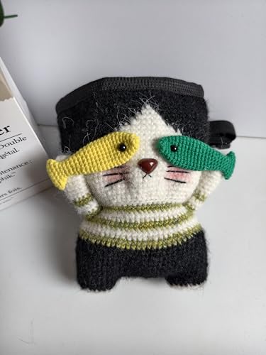 Handmade Crochet Rock Climbing Chalk Bag, Fun Plush Animal Chalk Pouch with Drawstring, Adjustable Waist Belt for Indoor Outdoor Bouldering Sport Climbing - style: Cat