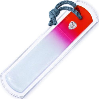 Genuine Czech Glass Foot File - Two-Sided Different Grit Surface, Gentle Callus Remover, Pedicure & Spa Rough Skin Scrubber, Professional Toenail and Heels Care, EU Quality, Large Size - color: Large - Orange Magenta