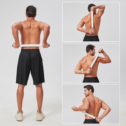 Muscle Roller Massage Roller Stick- Deep Tissue Fascia Blaster for Myofascial Pain Relief, Lymphatic Drainage & Body Sculpting, Handheld Physical Therapy & Recovery Tool (Black White-24 inch) - color: Black White