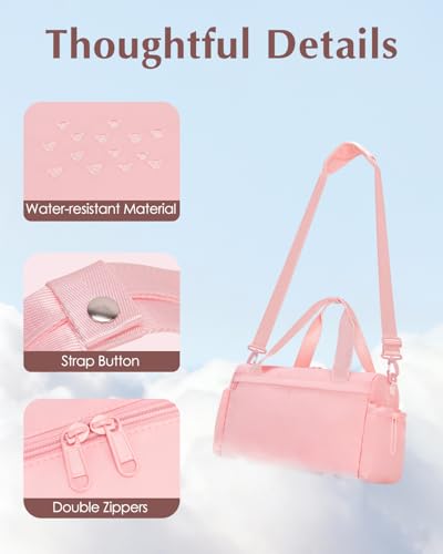 Small Gym Bag, Mini Gym Bag with Yoga Mat Holder & Wet Compartment, Pink | Yoga Mat Bag, Water Bottle Pocket, Detachable and Adjustable Shoulder Strap, Mini Duffle Bag for Workout Travel Dance - color: Pink