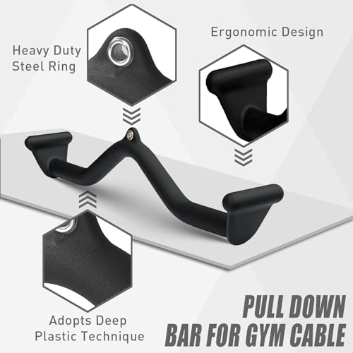 BLUSLM Lat Pull Down Bar T bar Row Attachment, V Bar Tricep Lat Pulldown Attachments, Back Strength Training Bar for Home Gym Exercise Cable Machine Attachments - color: Black 04