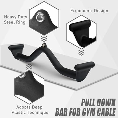 BLUSLM Lat Pull Down Bar T bar Row Attachment, V Bar Tricep Lat Pulldown Attachments, Back Strength Training Bar for Home Gym Exercise Cable Machine Attachments - color: Black 04