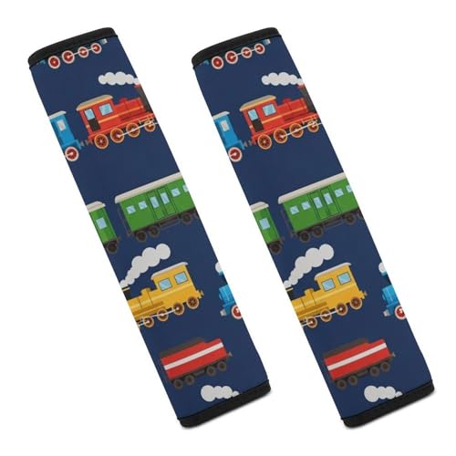 Universal Soft and Comfortable Car Seat Straps Shoulder Pads for Girls and Boys, Most Cars, 1 Pair Train Art Harness Pads Strap Comfortable Driving - color: Pattern 1179