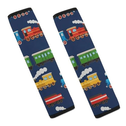 Universal Soft and Comfortable Car Seat Straps Shoulder Pads for Girls and Boys, Most Cars, 1 Pair Train Art Harness Pads Strap Comfortable Driving - color: Pattern 1179