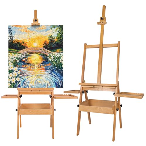 Wooden H-Frame Studio Easel with Storage Drawer and Palettes,Natural | Solid Beechwood Painting Easel for Students, Beginners, and Artists, Hold Canvas to 36Inches High - style: Side Trays Natural