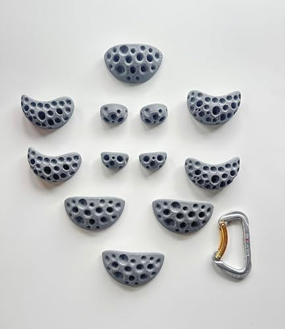 Moon Rock Climbing Holds Easy to Grab Holds for Home Climbing Walls and Swing Sets. Positive in Cut Jugs Great for Kids. Dual Texture, Eco Friendly, Non-Toxic. 2X Stronger Recycled Material.(Grey) - color: Gray