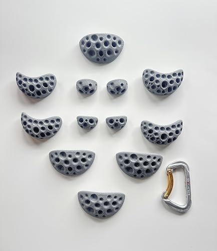 Moon Rock Climbing Holds Easy to Grab Holds for Home Climbing Walls and Swing Sets. Positive in Cut Jugs Great for Kids. Dual Texture, Eco Friendly, Non-Toxic. 2X Stronger Recycled Material.(Grey) - color: Gray