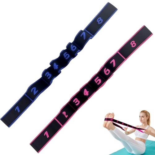 2PCS Fitness Resistance Band with Handles, Numbered 8 Segment Stretch Resistance Bands, Adjustable Stretching Exercise Band for Full Body Workout & Body Shaping - color: rose+blue