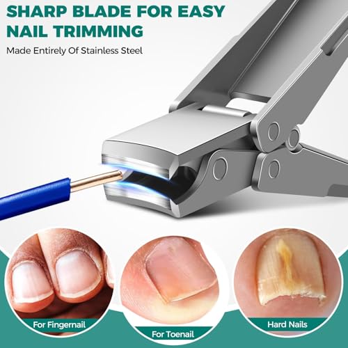 DRMODE Nail Clippers for Men, Portable Ultra Sharp Stainless Steel Toenail Clippers for Thick Nail, Foldable Fingernail Clippers with Catcher German Nail Clippers Nail Cutter with Nail Files