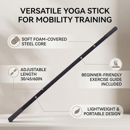 ZJchao Adjustable Yoga Stick Exercise Stretching Mobility Bar 3 Lengths 30 45 60 Inches with Full Foam Sleeve for Home Gym Pilates Flexibility Training