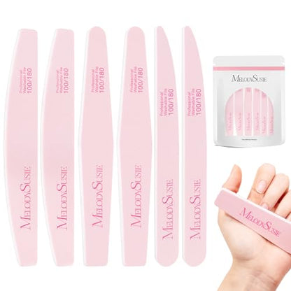 MelodySusie 6Pcs Nail Files 100/180 Grit Emery Boards Set Pink | Double Sided, Acrylic Gel Natural Nails, Professional Manicure Pedicure Shaping Tools, Home and Salon Care - size: 6Pcs Mix Shape