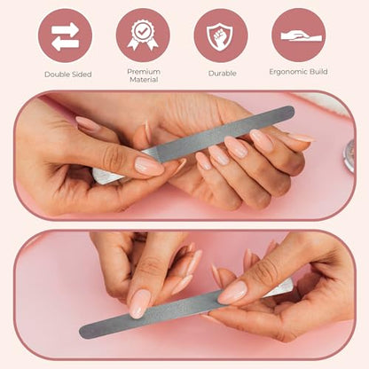 Stainless Steel Diamond Deb Nail File Manicure Pedicure Metal 7" inch, Toenail Fingernail Files for Women Double Sided Dust Coating Suitable for Natural or Acrylic Nails (Pack of 2) By Krisp Beauty
