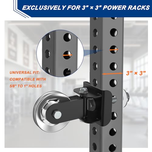 J Bryant Aluminum Alloy LAT Pulldown Pulley Attachment for Cable Machines, Smooth-Machined Pulley Design, Fits 3x3 Power Racks with 5/8''–1'' Holes, Durable Lightweight Accessory for Home Gym