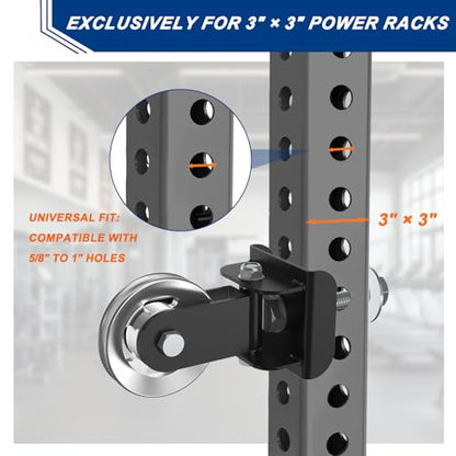J Bryant Aluminum Alloy LAT Pulldown Pulley Attachment for Cable Machines, Smooth-Machined Pulley Design, Fits 3x3 Power Racks with 5/8''–1'' Holes, Durable Lightweight Accessory for Home Gym