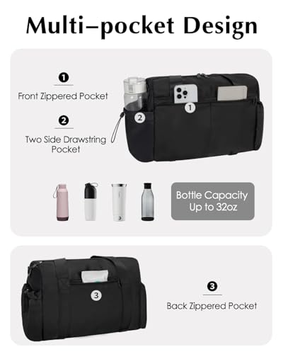 Small Gym Bag, Mini Gym Bag with Yoga Mat Holder & Wet Compartment, Black | Yoga Mat Bag, Water Bottle Pocket, Detachable and Adjustable Shoulder Strap, Mini Duffle Bag for Workout Travel Dance - color: Black