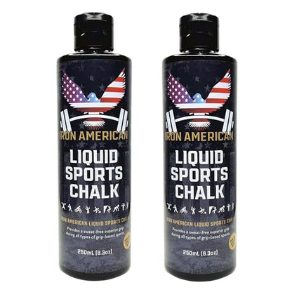 IRON AMERICAN Liquid Chalk - No-Mess Long-Lasting Grip Chalk for Weightlifting, Gymnastics, Rock Climbing, and Fitness Training - Advanced Hand Chalk for Gym - size: 2-PACK (250 mL)