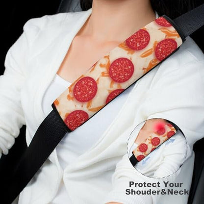 2 Pack Pepperoni Pizza Realistic Food Car Seat Straps Shoulder Pads Universal Fit Neck Strap Covers for Adults and Children, All Vehicles, Pressure Relief - color: Pattern 753