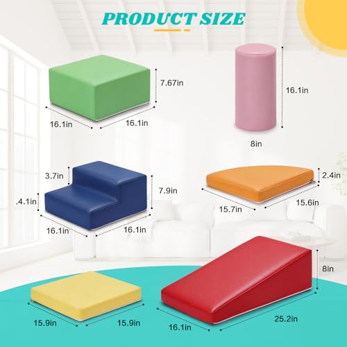 JungleDove 6-Piece Set Baby Foam Climbing Blocks for Toddlers - Baby Climbing Toys for Toddlers Indoor - Kids Soft Play Climbing - Foam Play Gym Playtime Corner Climber - style: Rainbow