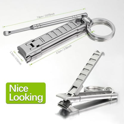 Ultra Thin Keychain Fingernail Clipper, 0.4cm Slim 20g Lightweight Foldable Nail Trimmer with Ear Pick and Integrated Nail File Set for Men, Adults Portable Daily Travel Carry - color: Set a