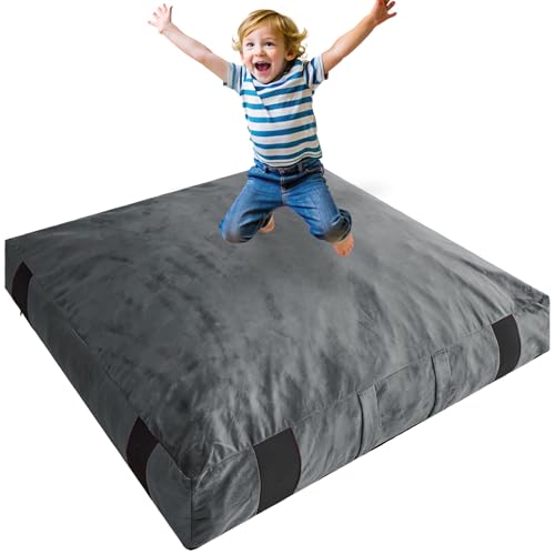 JOYWOO Crash Pad for Kids Sensory Room, 4 x 4 Ft / 5 x 5 Ft Anti-Slip Sensory Crash Mat, Shredded Foam Sensory Crash Pad for Kids Gift, Soft Washable Cover, Gift for Children and Family Fun - color: Dark Gray, size: 5x5 Feet