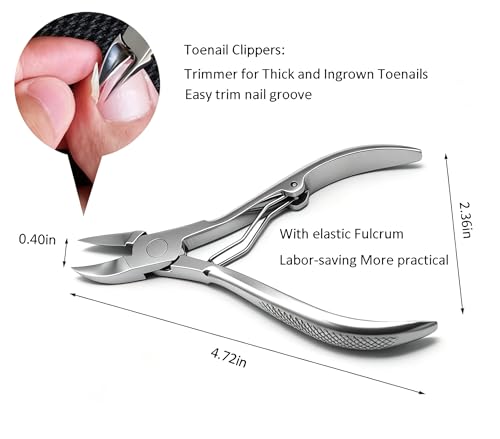 Podiatrist Nail Clippers, Professional Thick & Ingrown Toenail Clippers for Men & Seniors,Pedicure Clippers Toenail Cutters, Super Sharp Curved Blade Grooming Tool - color: Silver
