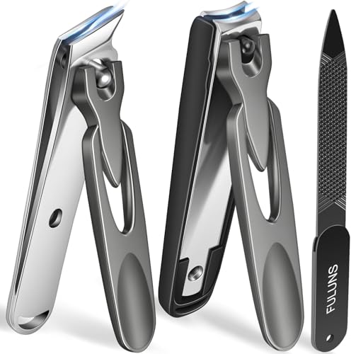 Nail Clippers for Men Thick Nails with Slanted Blade, Heavy Duty Nail Clippers with Catcher No Splash Fingernail Clipper Nail Cutter Gifts for Men Women Adults - style: Black Nail Clippers with Cather Set