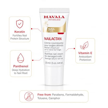 Mavala Nutritive Nail Cream Nailactan for Damaged Nails | Nail Care with Restorative Ingredients for Longer, Healthier Nails | Nail Strengthener + Hardener | 0.5 oz
