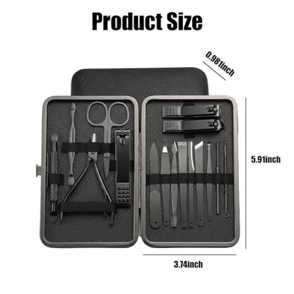 Manicure Kit for Women Men-Manicure Set with Case, Nail Clippers, Portable Nail Care Kit for Travel Home Personal Grooming（Black 16 in 1） - color: Black