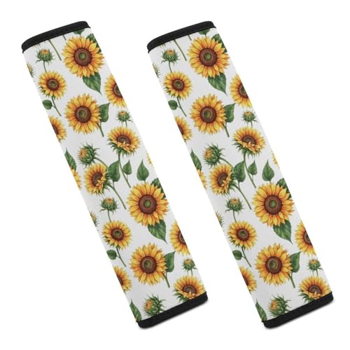 2PCS Sunflower Floral White Car Seat Straps Shoulder Pads Universal Soft and Comfortable Seat Belt Covers Cushion for Child, All Vehicles, Shock Absorption - color: Pattern 817