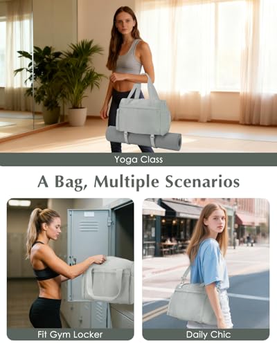 Small Gym Bag, Mini Gym Bag with Yoga Mat Holder & Wet Compartment, Gray | Yoga Mat Bag, Water Bottle Pocket, Detachable and Adjustable Shoulder Strap, Mini Duffle Bag for Workout Travel Dance - color: Gray