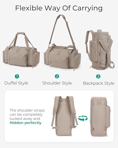 BAGSMART 4-IN-1 Gym Bag for Women Men, TSA Duffle Bag for Travel | With Shoe Compartment & Wet Pocket, 22L/30L/38L Tactical Backpack with 40oz Water Bottle Holder, Lightweight, Water-resistant - color: A-Baby pink