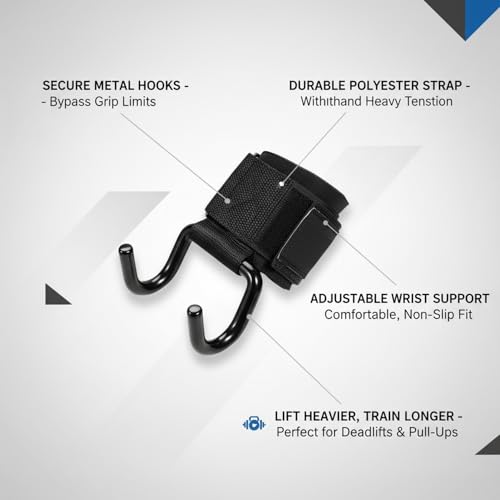Weightlifting Lifting Strap for Deadlifts & Pull-Ups - Durable Polyester Wrist Wrap with Metal Clip (1 Pack, Black)