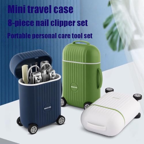 Manicure Set 8 in 1 Stainless Steel, Nail Clippers Scissors Pedicure Tools Kit - Portable Travel Grooming Kit for Men and Women with Mini Travel Box Packaging (White) - color: White