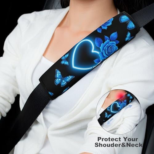 2 Piece Butterfly Blue Rose Car Seat Belt Pad Breathable Seat Belt Cushion for Child, Stroller Pushchair High Chair, Easy Install (No Tool) - color: Pattern 1164