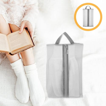 2pcs Large Gray Mesh Shoe Bags with Handle Portable Travel Shoe Storage Organizer for Women’s Boot Storage Dustproof and Ventilated Pouches for Outdoor Gym Business Trips