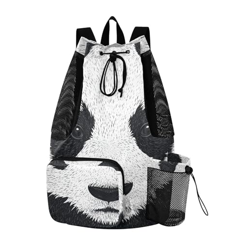 Animal Panda Print Black White Drawstring Bags Climbing Gym Bag With Water Bottle Holder Waterproof