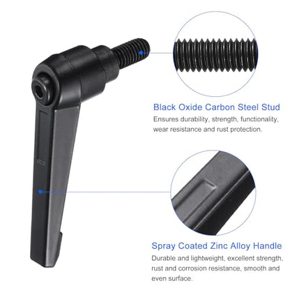 uxcell 4pcs Clamping Lever Handles, M8 x 15mm Black Oxide Carbon Steel Threaded Male Stud, Adjustable Handles Locking Quick Release Ratchet Push Button Bolt Knobs, Black - size: M8 x 15mm