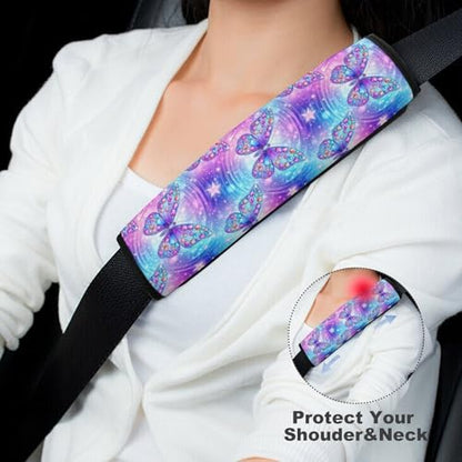 2 Piece Soft Padded Car Seat Belt Pad for Elderly Support, Stroller Pushchair High Chair, Sparkly Glitter Butterfly Pastel Starry Shoulder Harness Cover, Shock Absorption - color: Pattern 1118