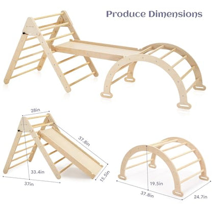 Pillowhale Extra‑Large Montessori Wooden Climbing Triangle Set—Foldable Toddler Gym Triangle, Climbing Ramp & Arch, Indoor Playground for Toddlers 12+ Months