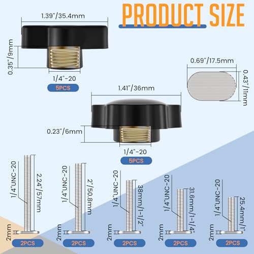 20 Piece Set 1/4"-20 T Track Knob Kit, T-Track Accessories Include 1/4"-20 Bolts, Washers, and Threaded Knob Nuts, Suitable for Woodworking Clamps and Fixtures - size: Small