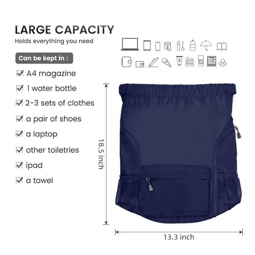 Valleycomfy Waterproof Drawstring Gym Backpack Bag for Men&Women Dark Blue | Sports Gym Bag with Side Pocket - color: A-dark Blue