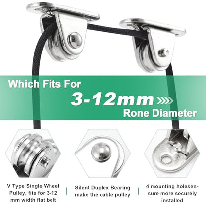 Yaocom 20 Pcs Small Pulley Block 1 Inch Wall Mount Pulley Stainless Steel Silent Pulley Wheel Loading 400lb Duplex Pulley Heavy Duty Fixed Pulley for Rope Cord Moving Wall Ceiling Mount DIY Project
