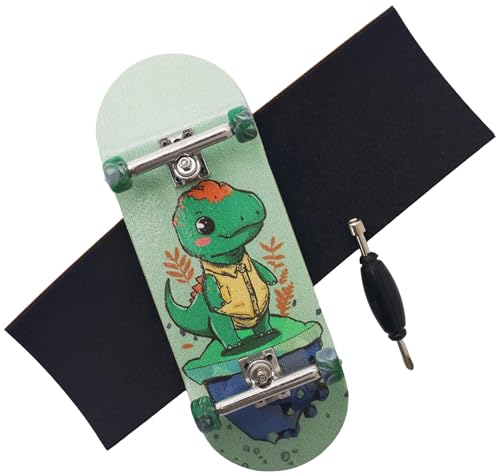 Pro Fingerboard 34mm Wooden Board Professional Finger Skateboard Trucks CNC Swirl Wheels (Dinosaur)