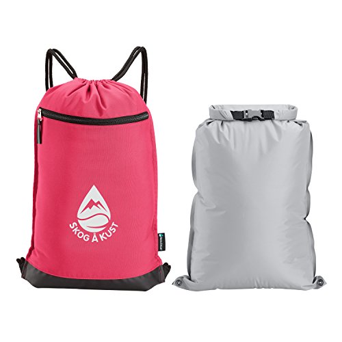 Skog Å Kust GymSak | Patented 2-in-1 Drawstring Cinch Bag with Removable Waterproof Dry Bag | Pink - color: Pink