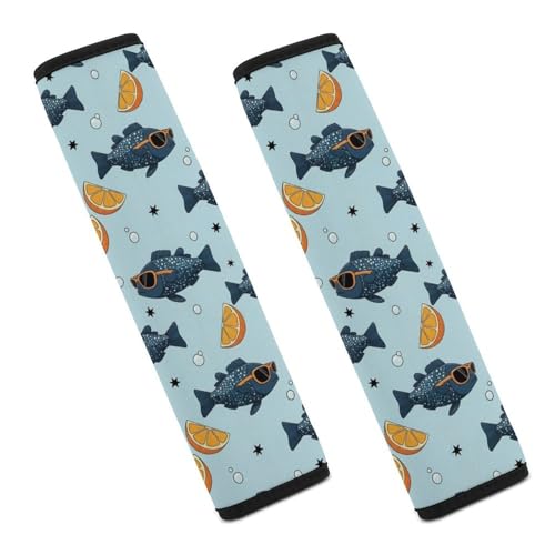 2PCS Cool Fish Sunglasses Lemon Car Seat Belt Pad Breathable Shoulder Protector for Girls and Boys, Most Cars, Anti-Slip Pad - color: Pattern 838