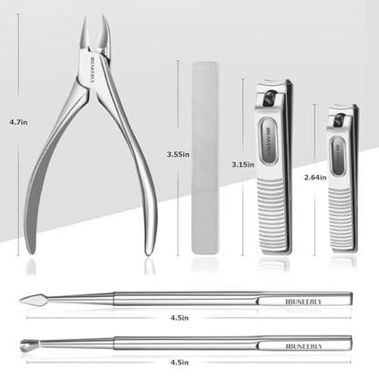 Manicure Set, Nail Cutters Set with Travel Leather Case, Professional Manicure Tools for Thick Nail & Ingrown Nail, Nail Cutters for Men and Women, Silver
