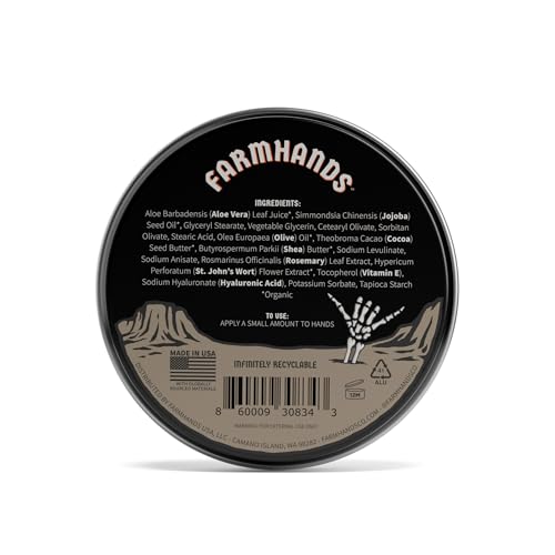 Farmhands Natural & Non-Greasy Hand Cream for Dry, Cracked Hands - No Added Fragrance, Fast-Absorbing for Working Hands - Repairing Skincare - Aloe - Non GMO - 2oz Tin