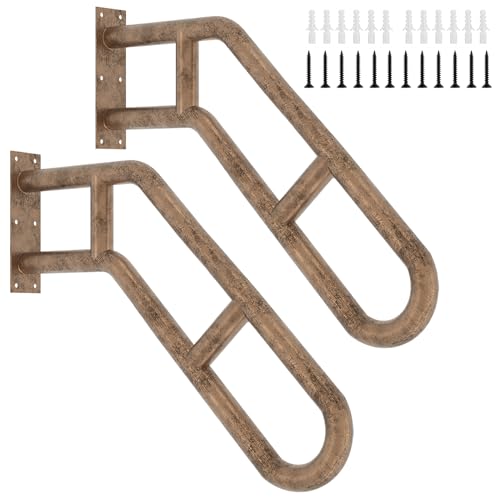 2 Pack Hand Rails for Outdoor 1-3 Steps, Bent Wall Mount Handrail | 27" Antique Metal Stair Handrails, Grab Bars with 2 Anti-Skid Crossbar for Garage Porch Stairs for Elderly Kids Disabled - size: 27 inch, style: Bent Antique 2 Pack