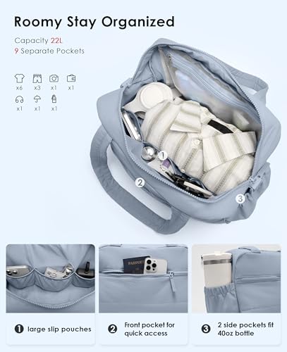 Gym Bag for Women, Travel Duffle Bags with Wet Pocket, Lightweight Carry on Bag Overnight Weekender Duffel Bag, Water Resistant (Haze Blue) - color: Haze Blue